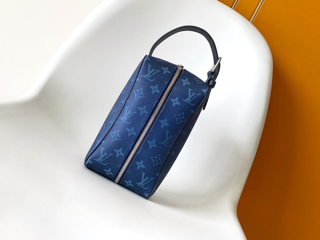 Louis Vuitton Navy Blue Monogram Print Travel Toiletry Bag Dopp Kit with Handle