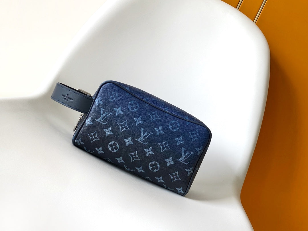 Louis Vuitton Toiletry Pouch Monogram Shadow Navy Blue Leather Travel Kit