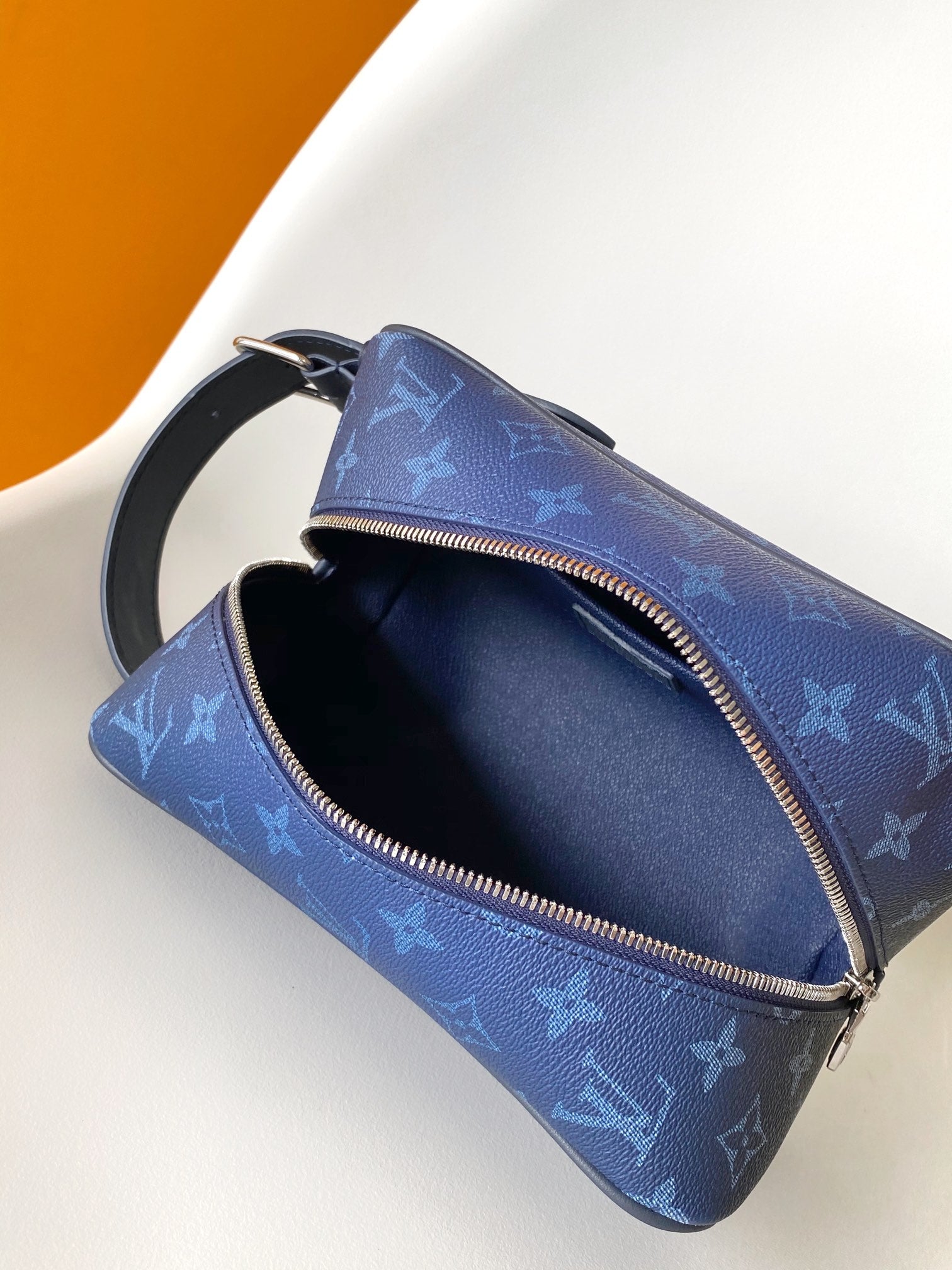 Louis Vuitton Toiletry Pouch Monogram Shadow Navy Blue Leather Travel Kit
