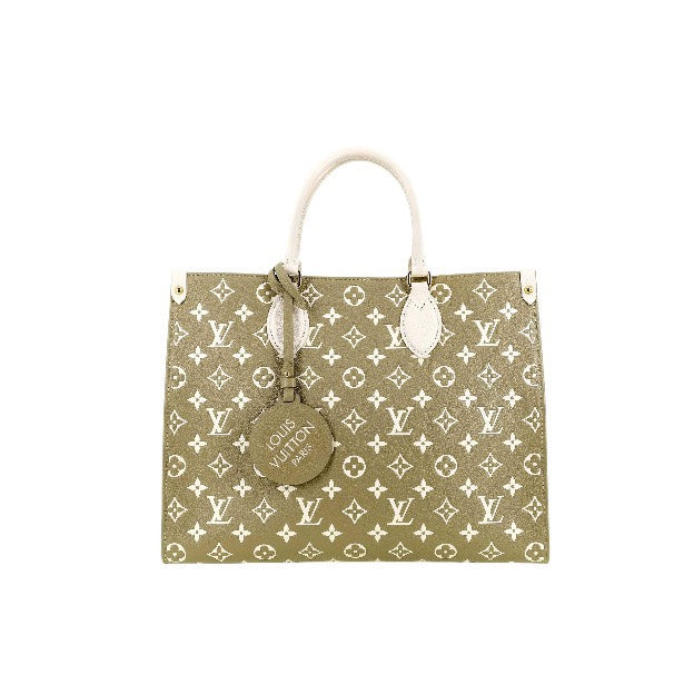 Louis Vuitton OnTheGo MM Monogram Empreinte Giant Leather Tote Bag - Olive & Cream