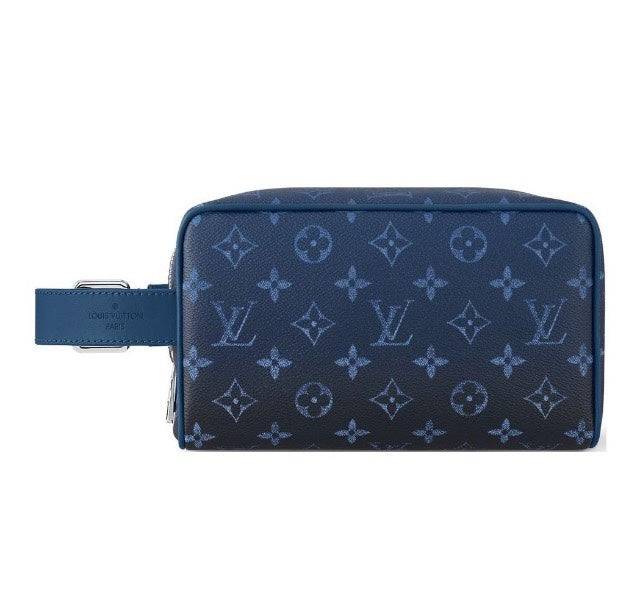 Louis Vuitton Toiletry Pouch Monogram Shadow Navy Blue Leather Travel Kit
