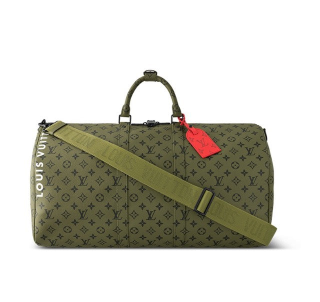 Louis Vuitton Keepall Bandoulière 50 Olive Green Monogram Canvas Duffle Bag