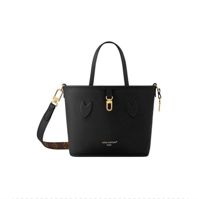 Louis Vuitton Black Leather Small Tote Handbag with Monogram Shoulder Strap