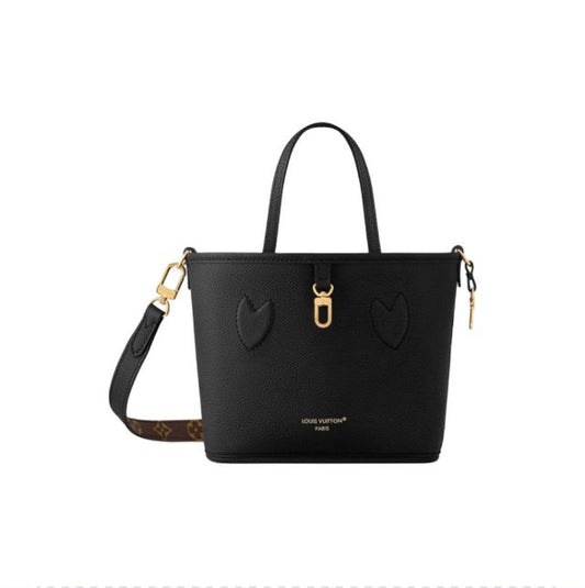 Louis Vuitton Black Leather Small Tote Handbag with Monogram Shoulder Strap