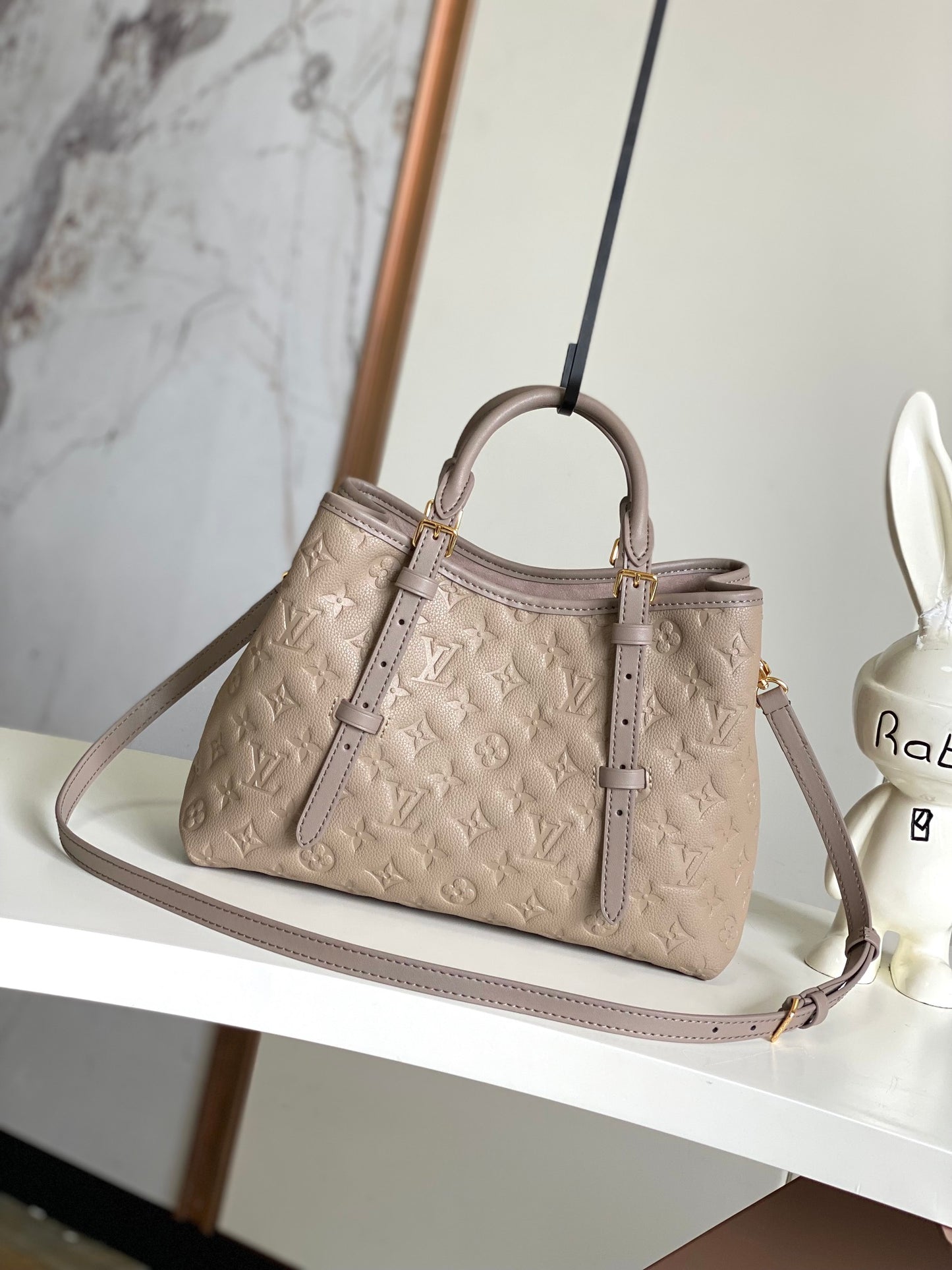Louis Vuitton On My Side MM Monogram Empreinte Leather Tote Bag - Beige