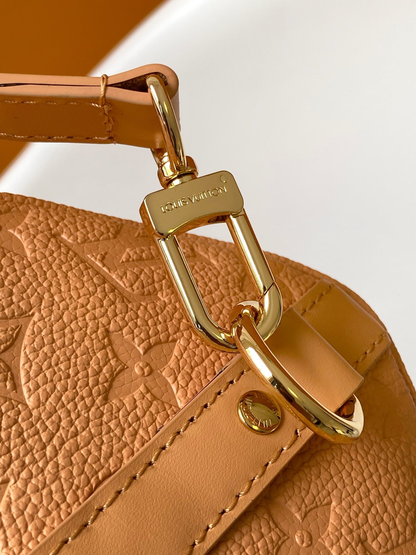 Louis Vuitton Classic Tan Embossed Leather Top Handle Handbag with Shoulder Strap