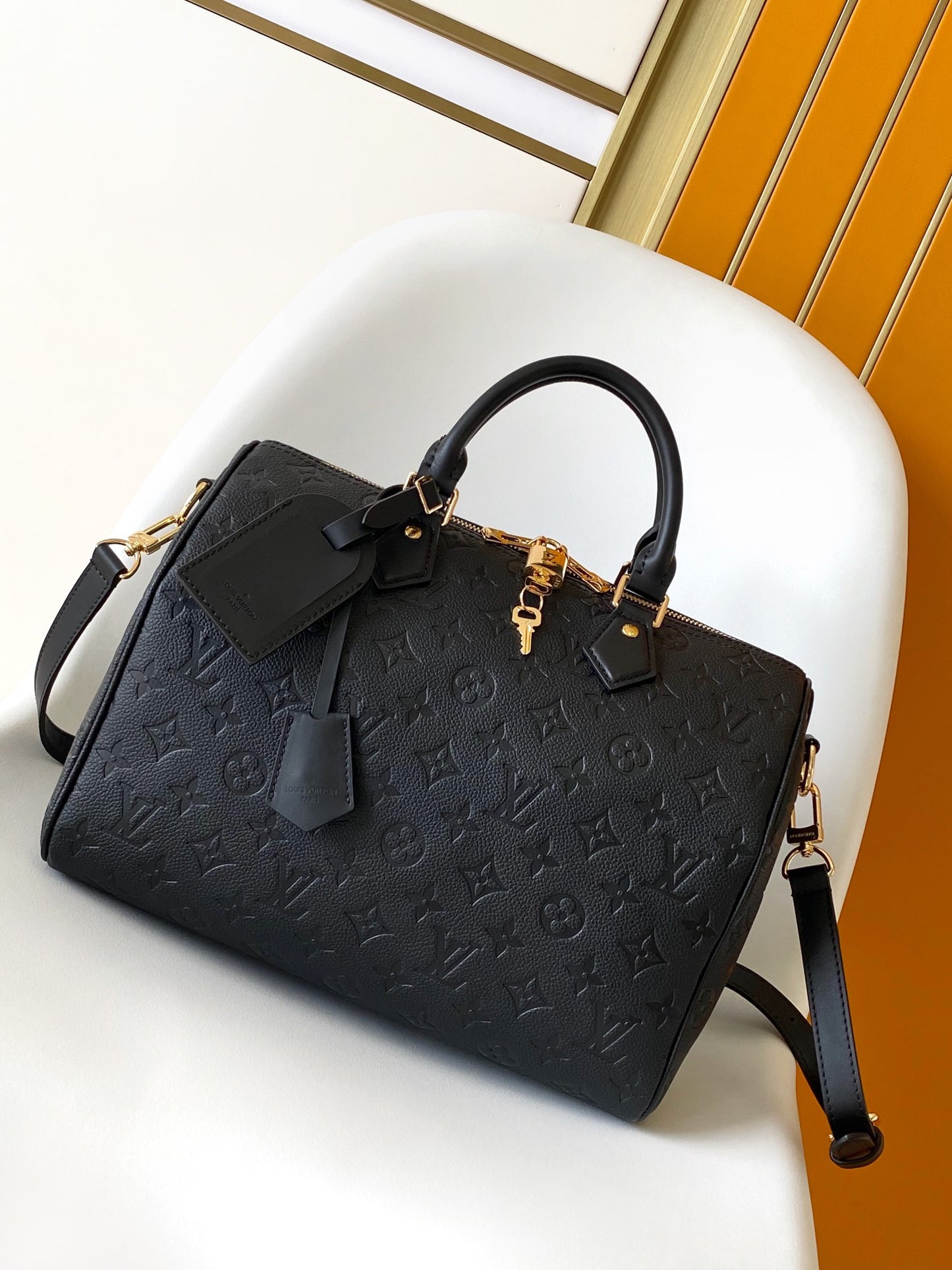 Louis Vuitton Monogram Empreinte Speedy Bandoulière 25 Black Leather Handbag