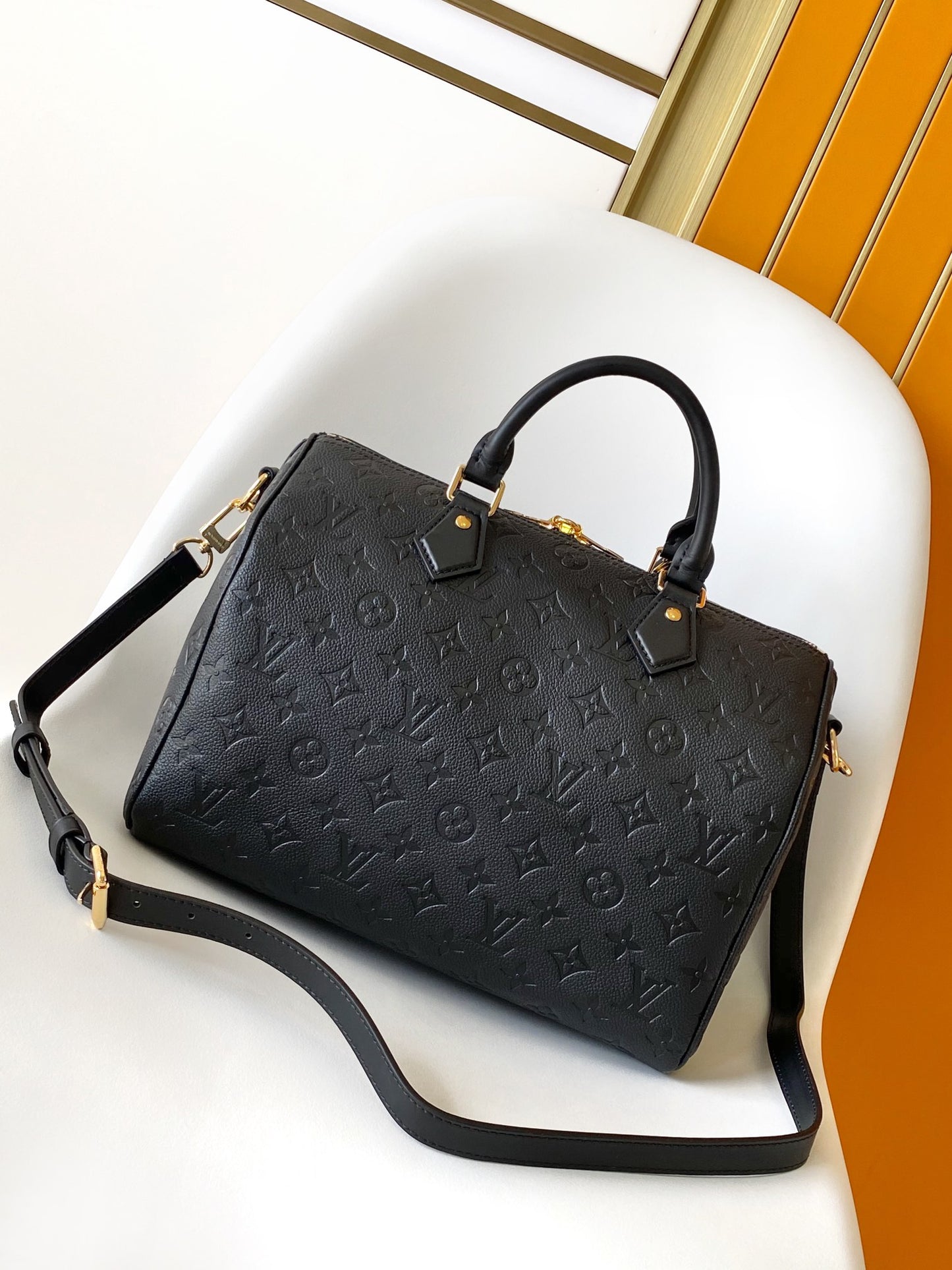 Louis Vuitton Monogram Empreinte Speedy Bandoulière 25 Black Leather Handbag