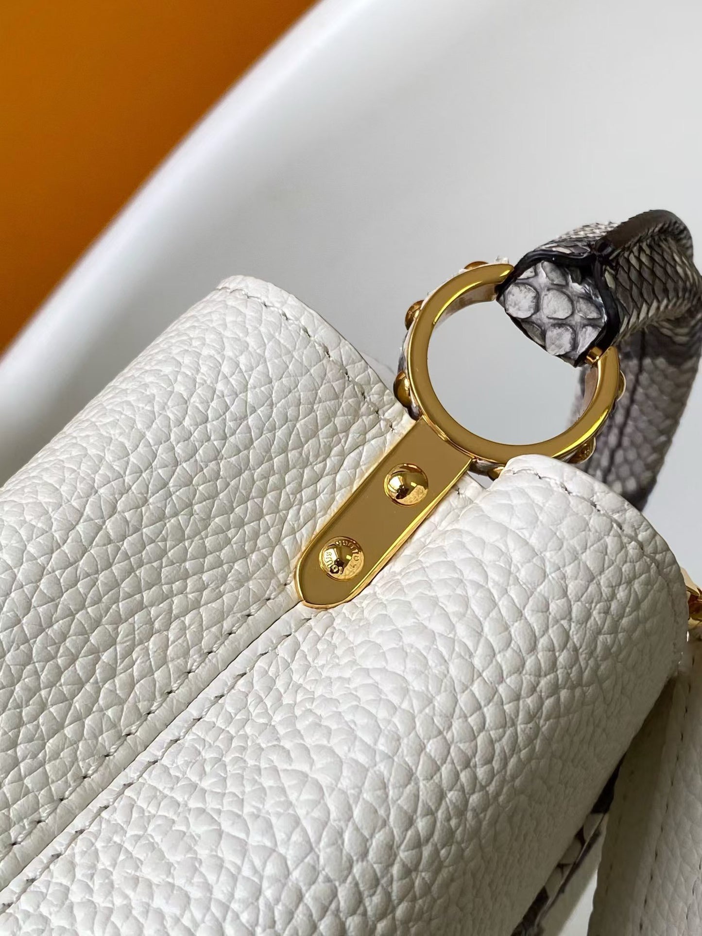 Louis Vuitton Capucines Mini White Leather Bag with Jeweled Handle