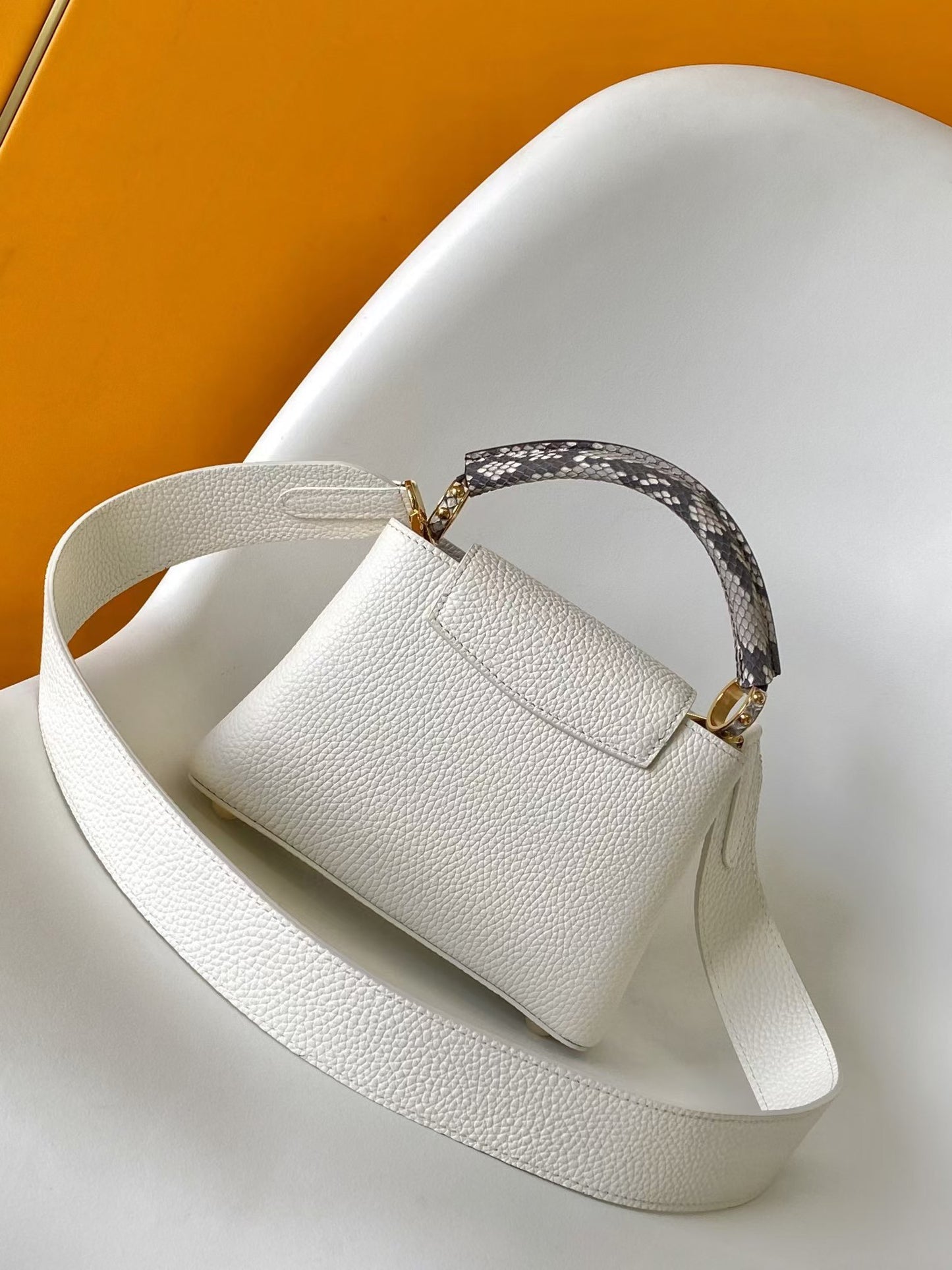Louis Vuitton Capucines Mini White Leather Bag with Jeweled Handle