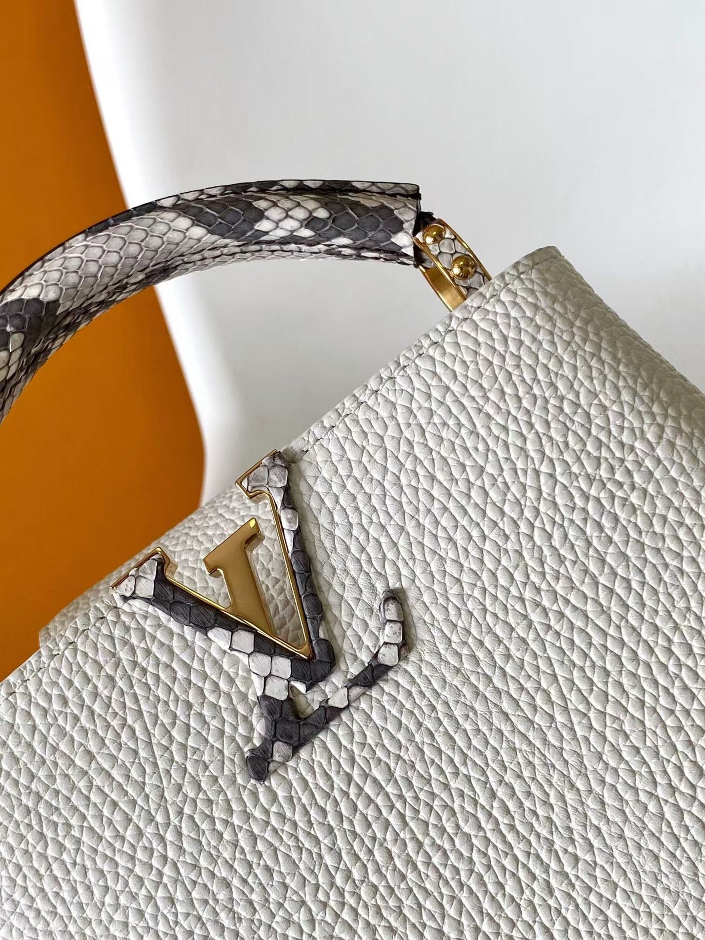 Louis Vuitton Capucines Mini White Leather Bag with Jeweled Handle