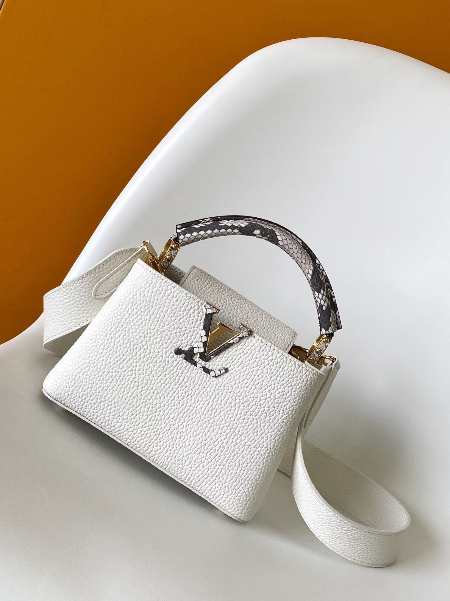 Louis Vuitton Capucines Mini White Leather Bag with Jeweled Handle