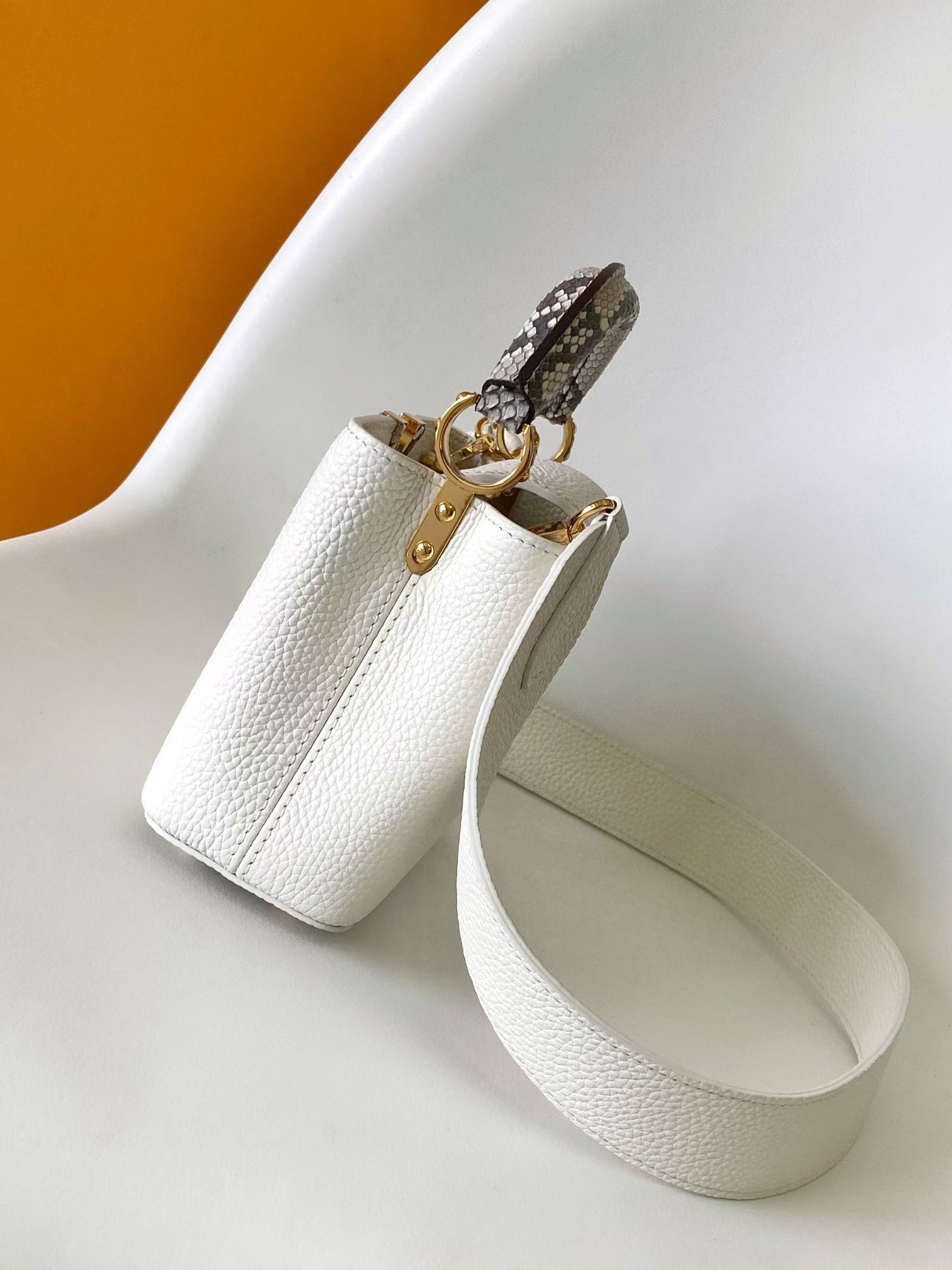 Louis Vuitton Capucines Mini White Leather Bag with Jeweled Handle