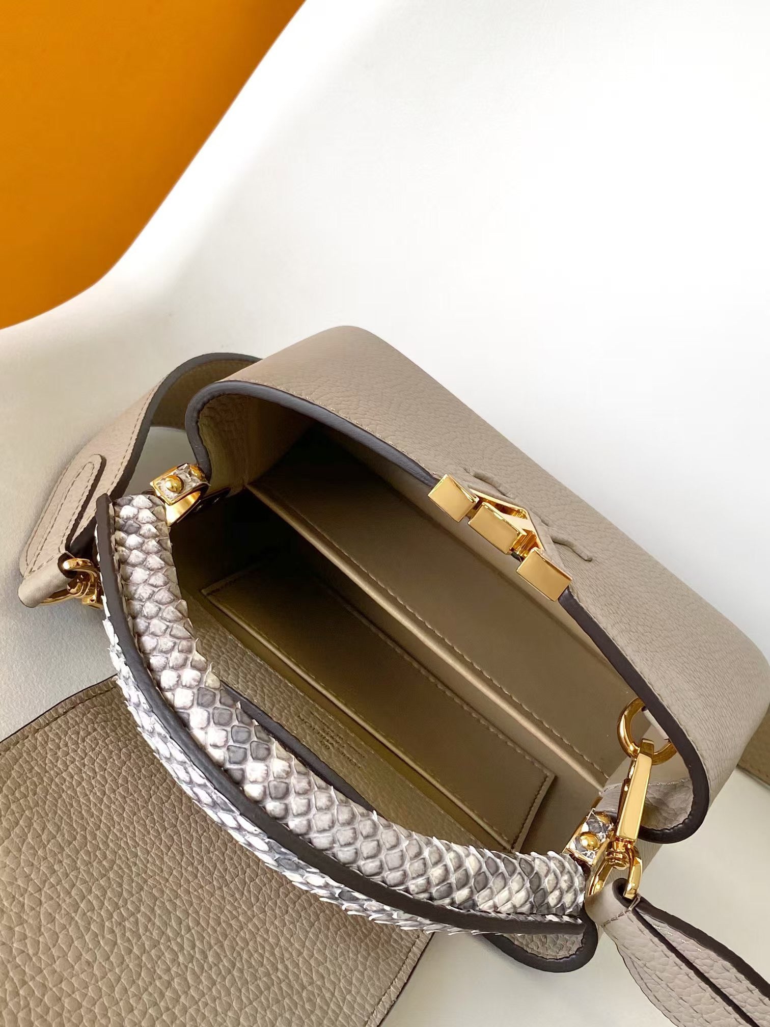 Louis Vuitton Capucines Mini Handbag - Galet Taurillon Leather &amp; Python