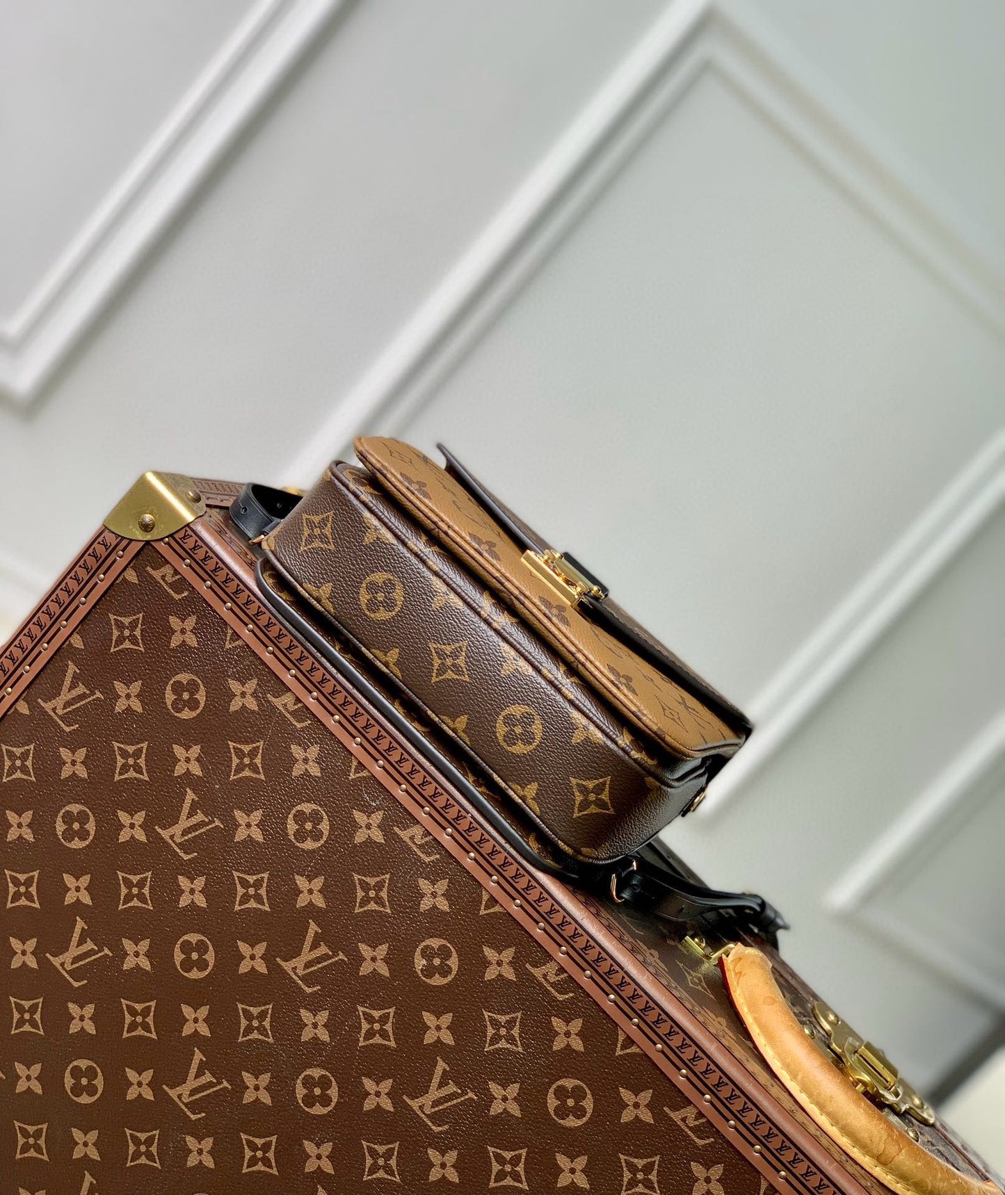 Louis Vuitton Monogram Reverse Canvas Crossbody Bag with Gold S-Lock Hardware