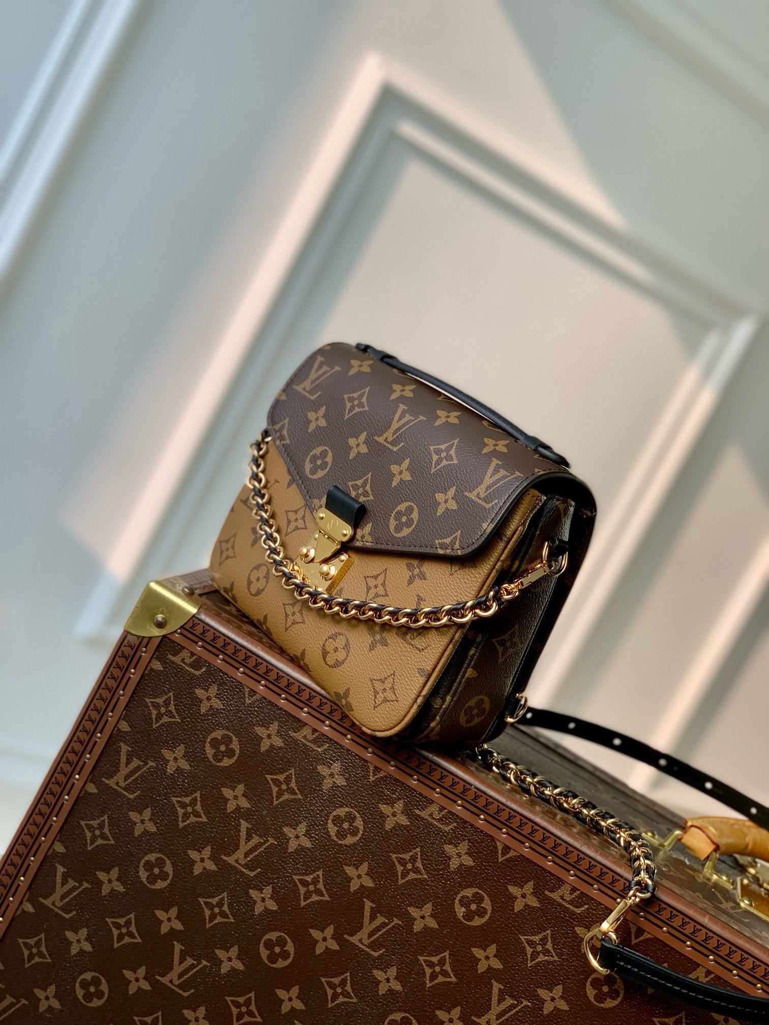 Louis Vuitton Monogram Reverse Canvas Crossbody Bag with Gold S-Lock Hardware