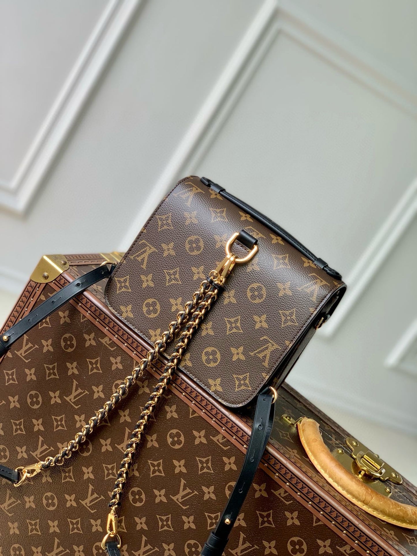 Louis Vuitton Monogram Reverse Canvas Crossbody Bag with Gold S-Lock Hardware