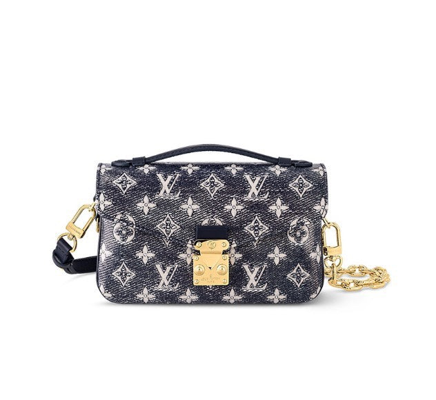 Louis Vuitton Pochette Metis East West Monogram Empreinte Navy Blue Leather Crossbody Bag