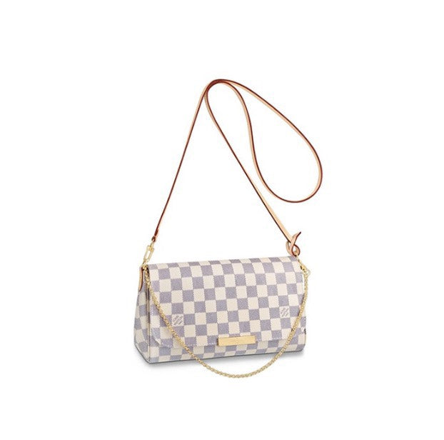 Louis Vuitton Damier Azur Favorite PM Handbag - White/Grey Checkered Crossbody Bag