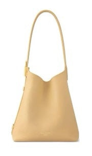 Women's Elegant Beige Leather Hobo Shoulder Bag with Gold Buckle Detail
