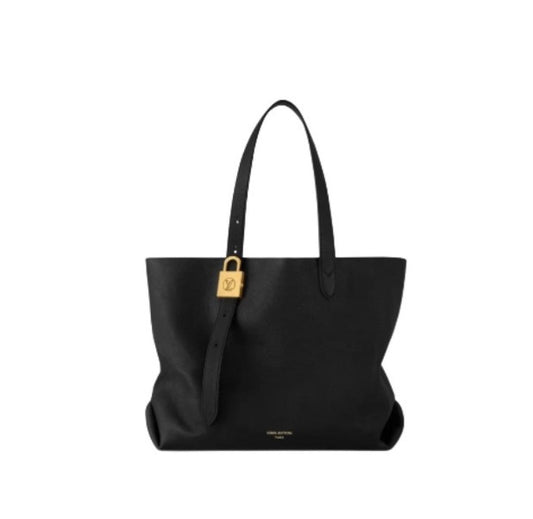 Louis Vuitton Black Grained Leather Lockit Tote Bag with Gold Lock Detail