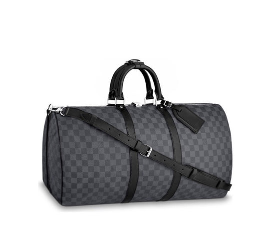 Luxury Damier Graphite Checkered Duffle Travel Bag - Black & Grey Large Weekender