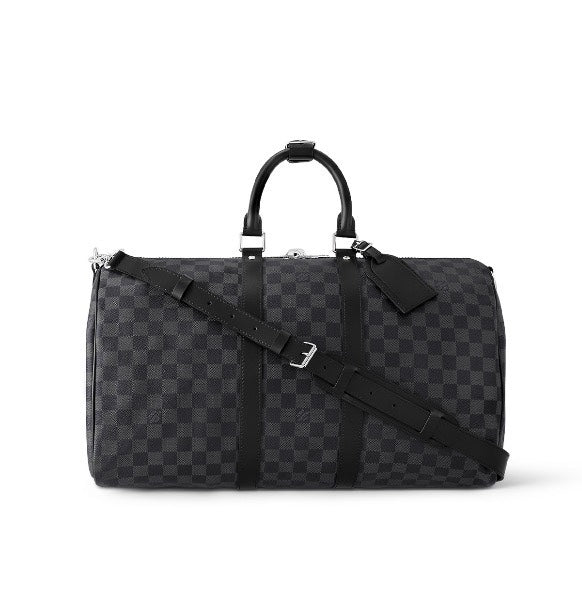 Luxury Checkered Duffel Bag - Black and Grey Travel Weekender Bag