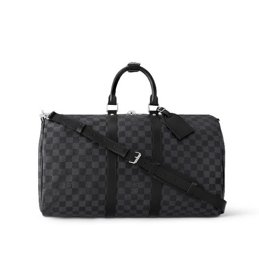 Luxury Checkered Duffel Bag - Black and Grey Travel Weekender Bag