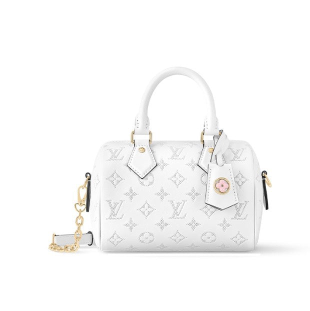 Louis Vuitton Speedy Bandoulière 20 Monogram Empreinte Leather Handbag - White