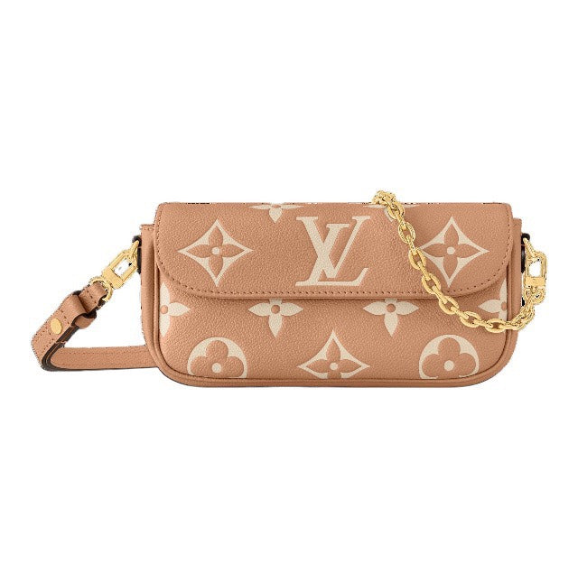 Louis Vuitton Elegant Beige Monogram Leather Crossbody Bag with Gold Chain