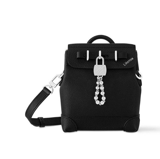 LRoman Black Mini Backpack with Pearl Padlock Charm and Adjustable Strap