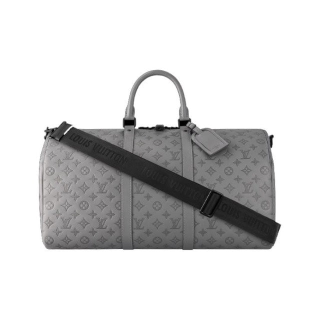 Louis Vuitton Keepall Bandoulière 50 Monogram Shadow Leather Duffel Bag - Grey