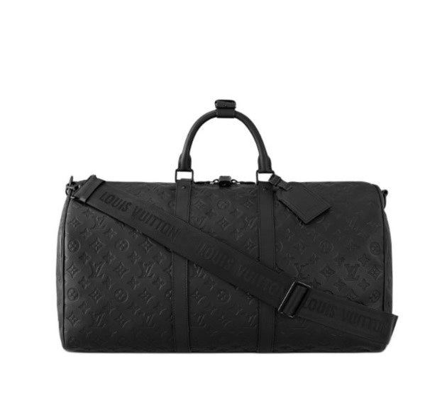 Louis Vuitton Keepall Bandoulière 50 Monogram Shadow Leather Duffel Bag - Black