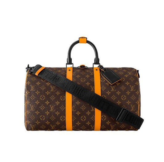 Louis Vuitton Keepall Bandoulière 50 Monogram Macassar with Orange Trim