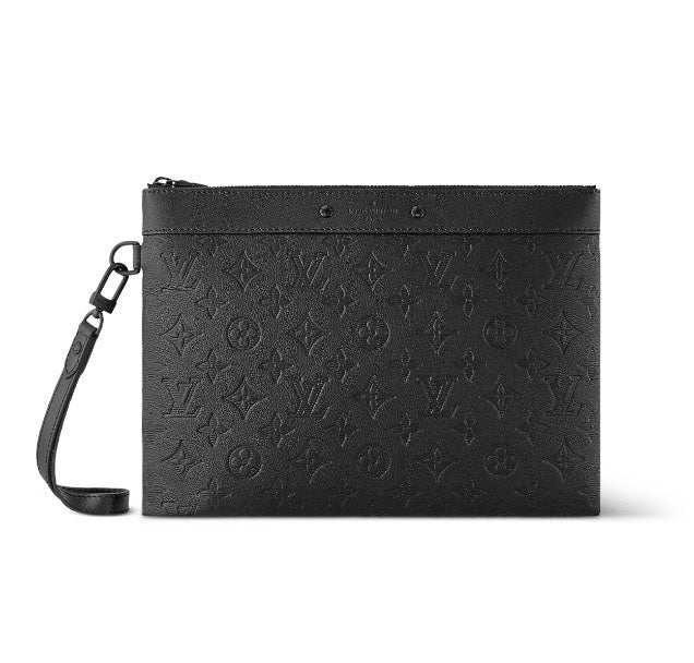 Louis Vuitton Pochette A4 Monogram Shadow Leather Black Clutch Bag