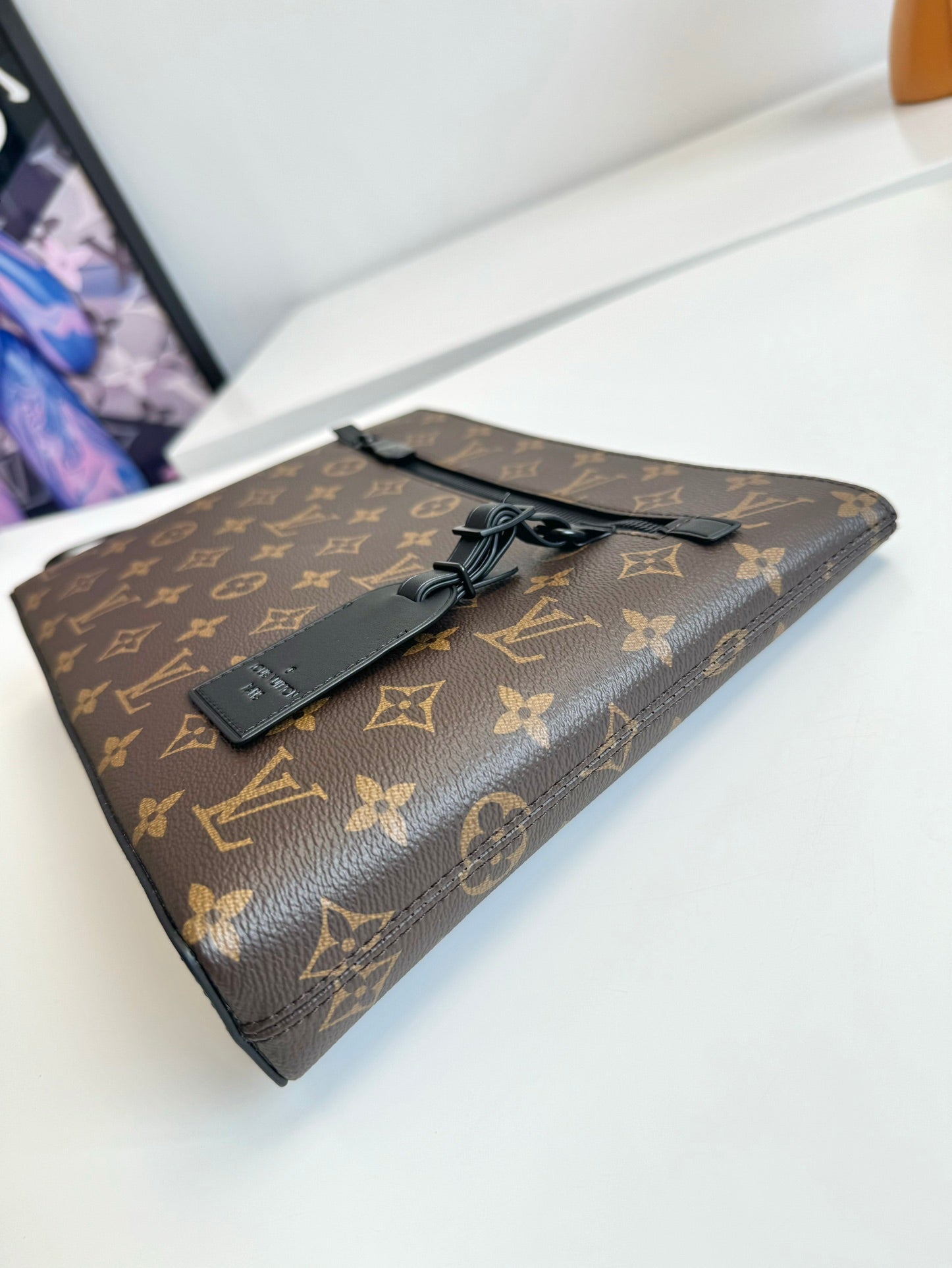 Louis Vuitton Monogram Macassar Pochette Voyage Men's Clutch Bag with Wristlet