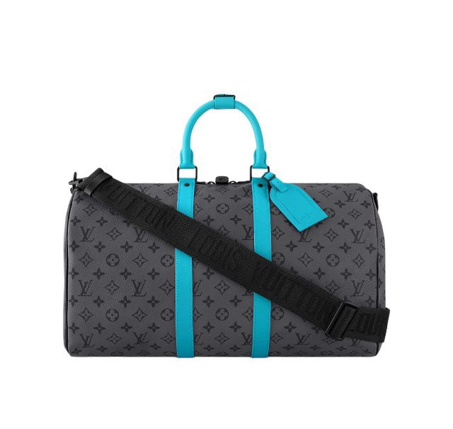 Louis Vuitton Monogram Eclipse Keepall Bandoulière 50 with Turquoise Trim