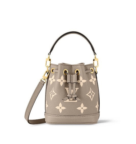 Louis Vuitton Nano Noé Bucket Bag - Bicolor Monogram Empreinte Leather - Turtledove/Cream