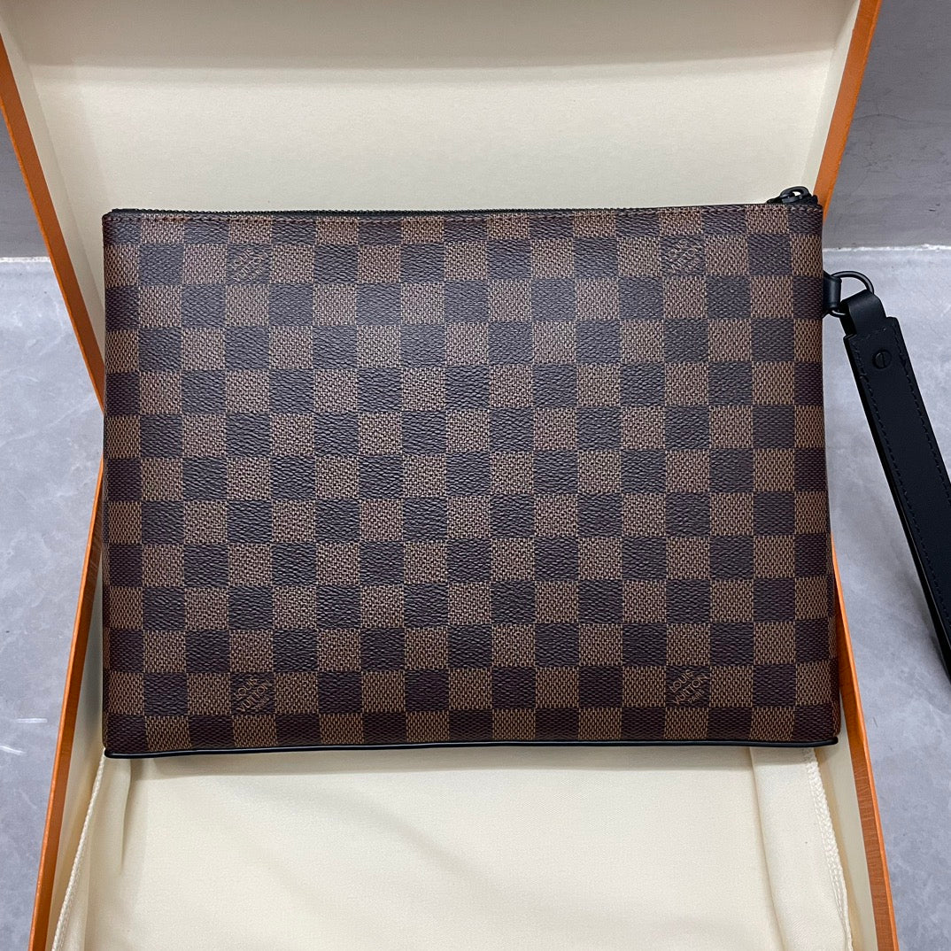 Louis Vuitton Damier Ebene Kasai Clutch - Brown Coated Canvas Men's Pouch