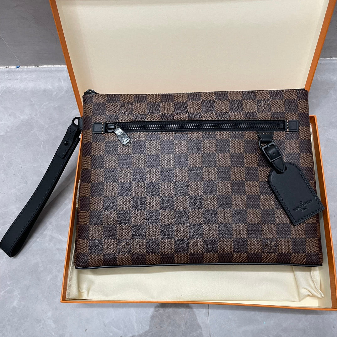Louis Vuitton Damier Ebene Kasai Clutch - Brown Coated Canvas Men's Pouch
