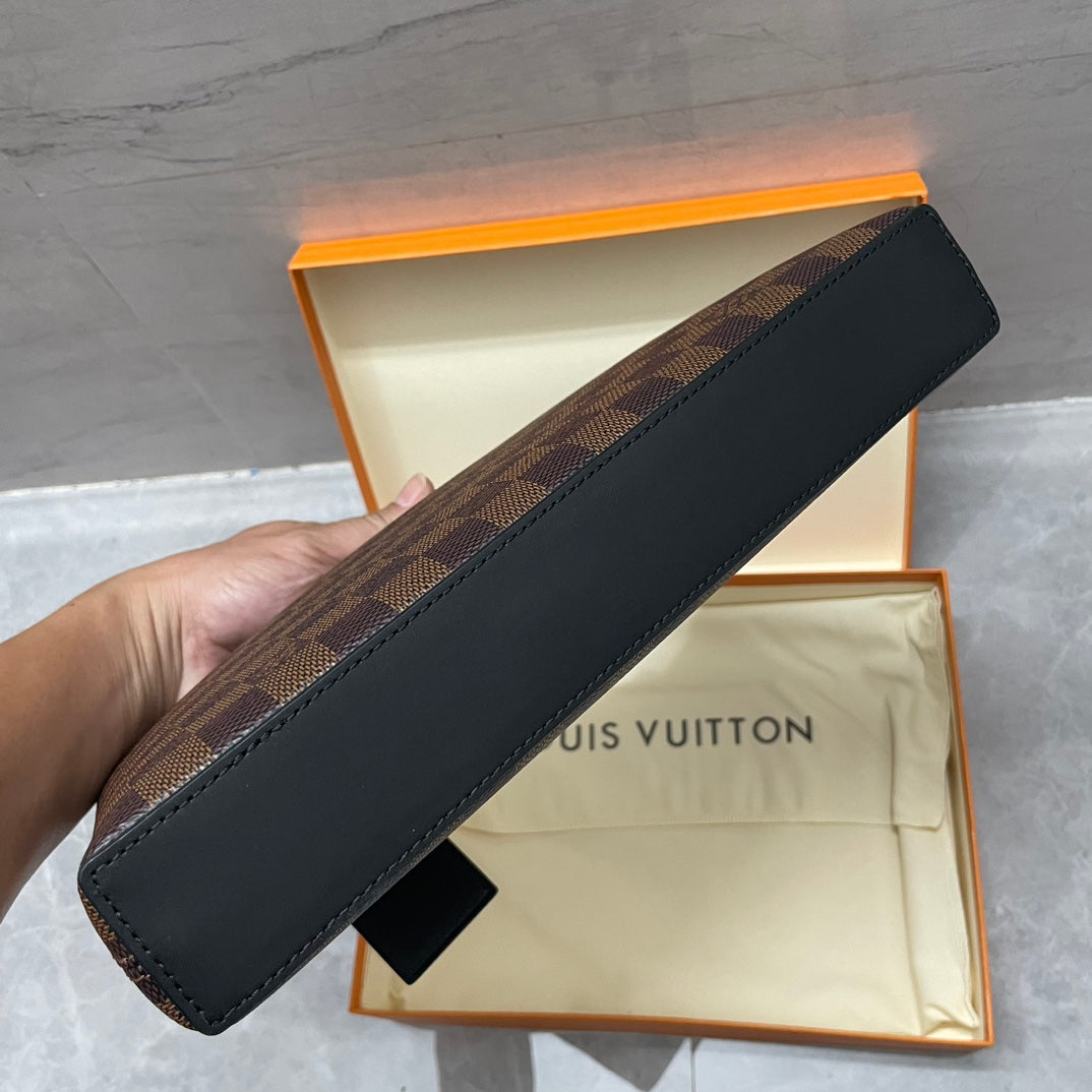 Louis Vuitton Damier Ebene Kasai Clutch - Brown Coated Canvas Men's Pouch