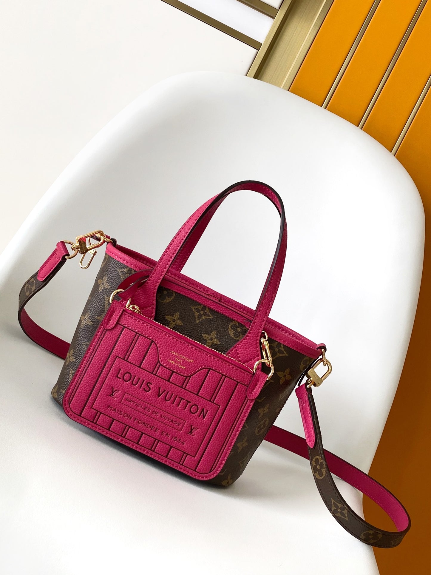 Louis Vuitton Nano Bucket Monogram Canvas with Fuchsia Pink Leather Trim
