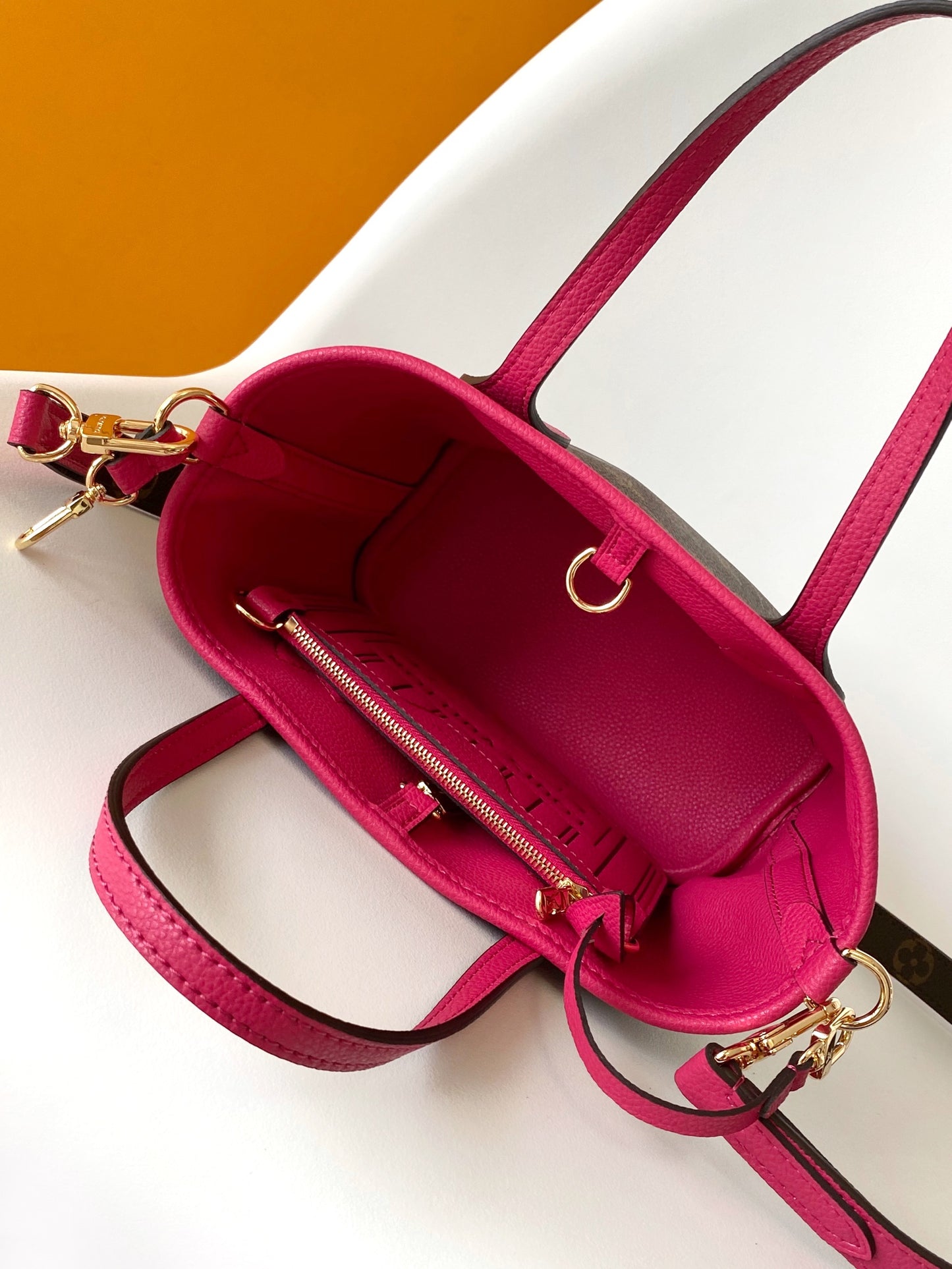 Louis Vuitton Nano Bucket Monogram Canvas with Fuchsia Pink Leather Trim