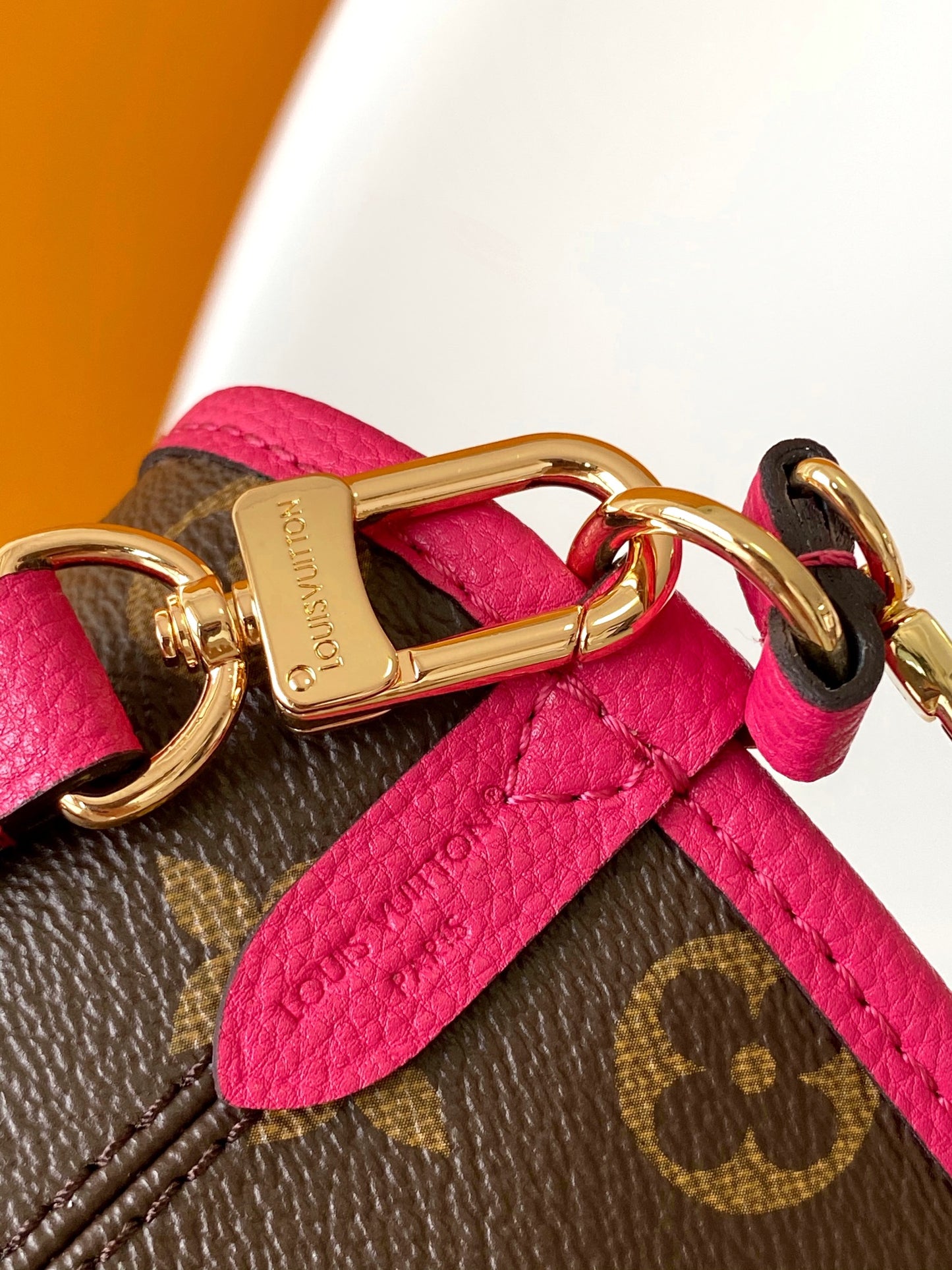 Louis Vuitton Nano Bucket Monogram Canvas with Fuchsia Pink Leather Trim
