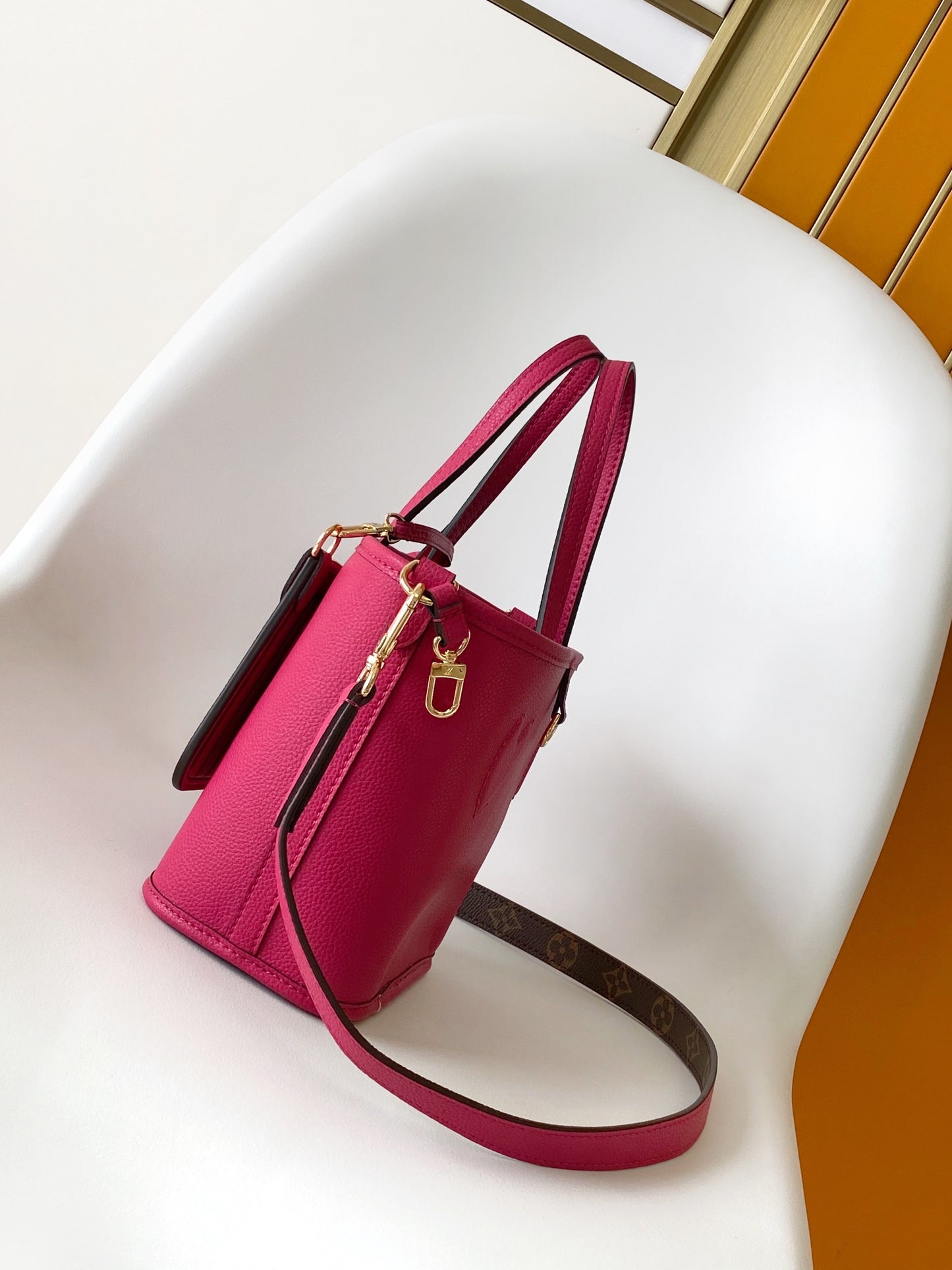 Louis Vuitton Nano Bucket Monogram Canvas with Fuchsia Pink Leather Trim
