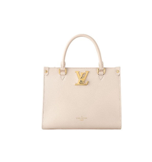 Louis Vuitton Lockme Shopper Grained Calfskin Leather Tote Bag - Beige