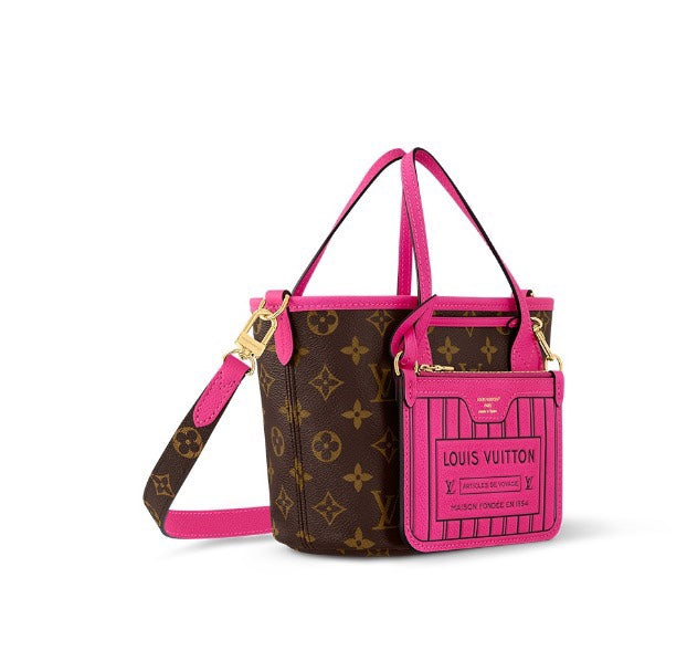 Louis Vuitton Nano Bucket Monogram Canvas with Fuchsia Pink Leather Trim