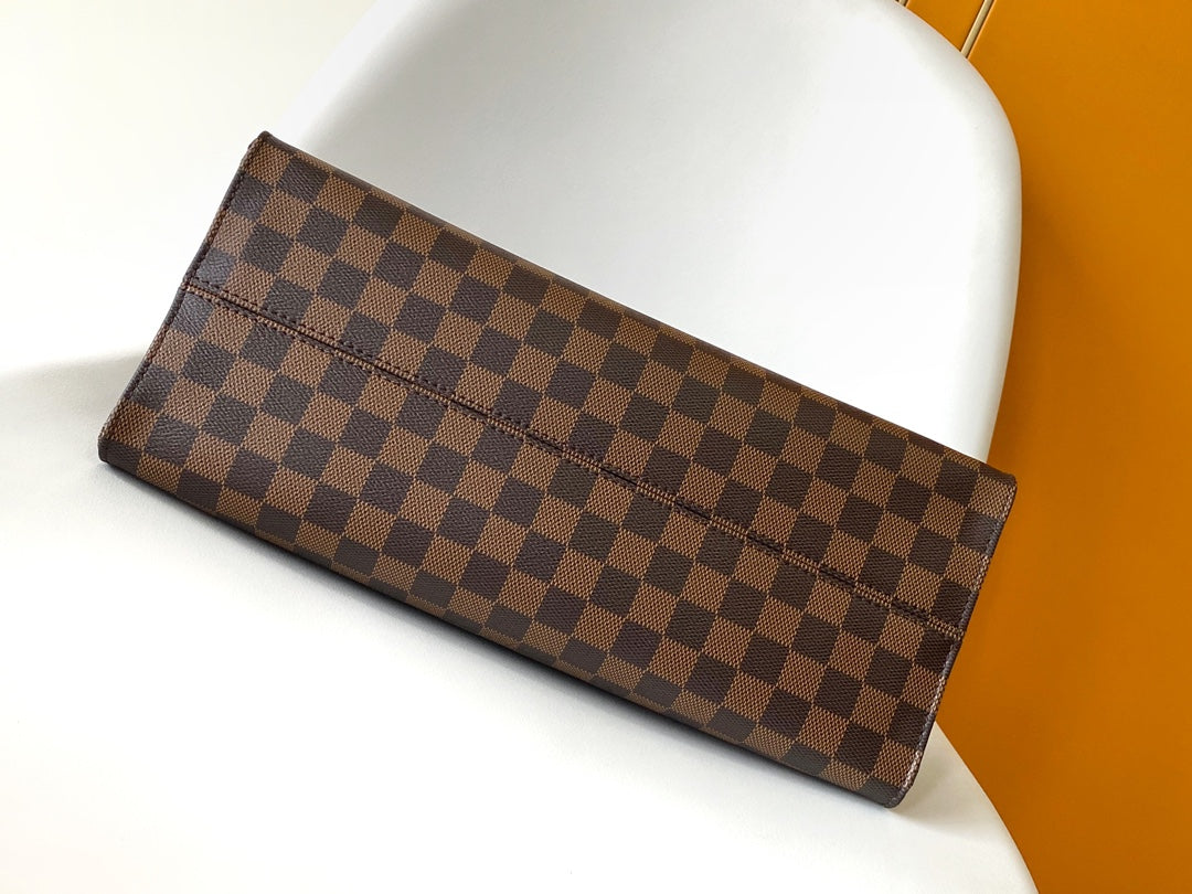 Classic Brown Checkered Tote Bag - Elegant Women's Handbag with Dual Handles