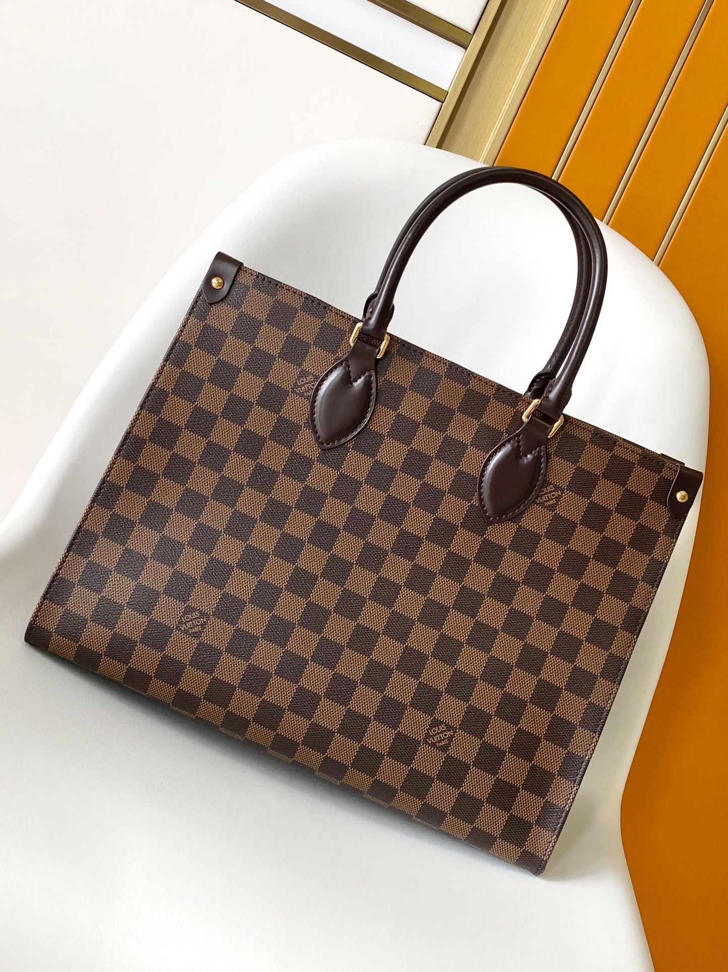 Classic Brown Checkered Tote Bag - Elegant Women's Handbag with Dual Handles