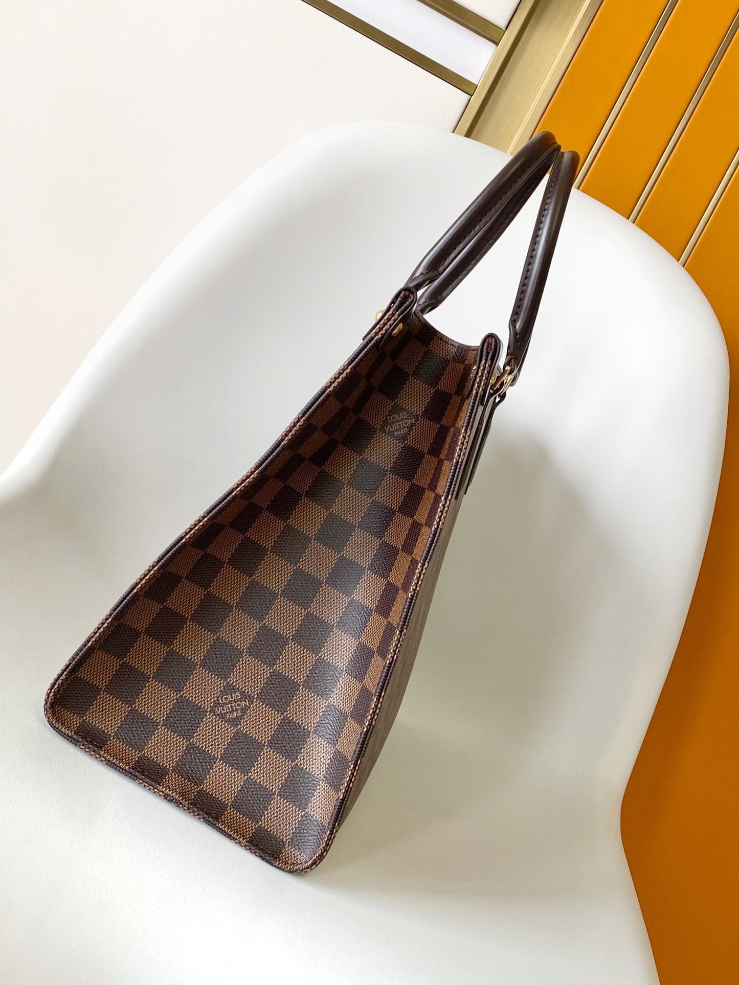 Classic Brown Checkered Tote Bag - Elegant Women's Handbag with Dual Handles